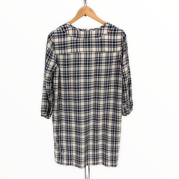 Madewell Navy Cream Plaid Artiste Tunic Dress with Tassels and Pockets - Picture 10 of 13